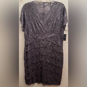 Marina Gunmetal Lace Surplice Dress - Plus